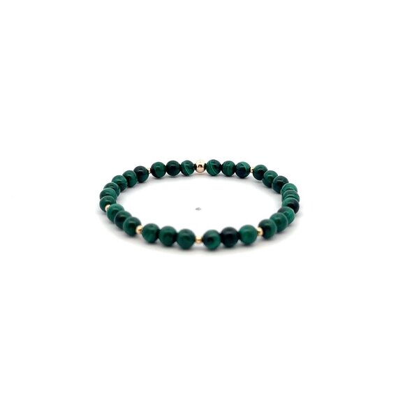 Natural Malachite Gemstones Mini 4mm 18K Yellow Gold Charm Bead - Picture 4 of 5